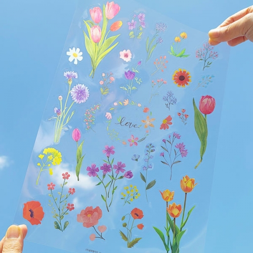 투명 스티커 캘리 식물 꽃 (3매입)