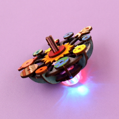 [아이디몬] 우드 DIY 우주팽이 LED버튼식 조명 초등 과학 만들기 조립 키트
