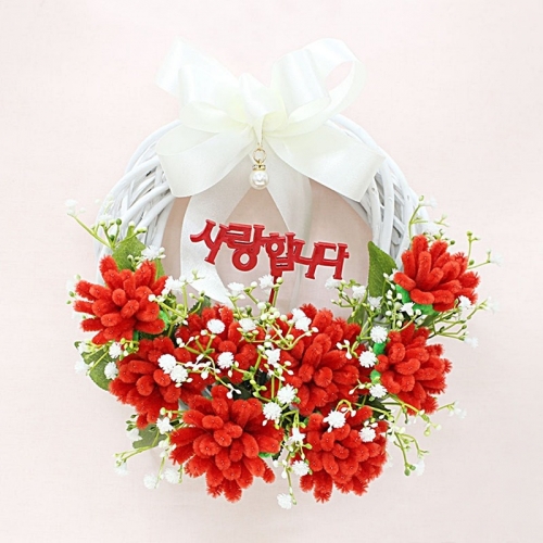 DIY 만들기 꾸미기 선물용 방과후 활동 모루아트 카네이션 크리스마스 빨강꽃 리스 만들기 세트