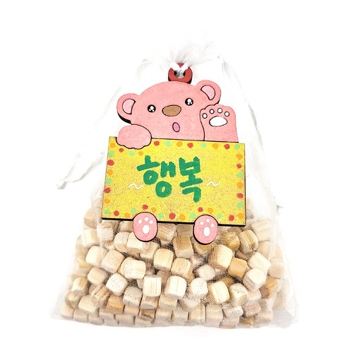 편백나무 큐브 메시지판-곰돌이