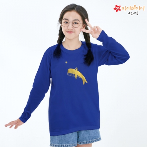 국내산 순면 30수 반짝반짝 포일 아트 티셔츠 #긴팔# 고래와북극여행(골드)