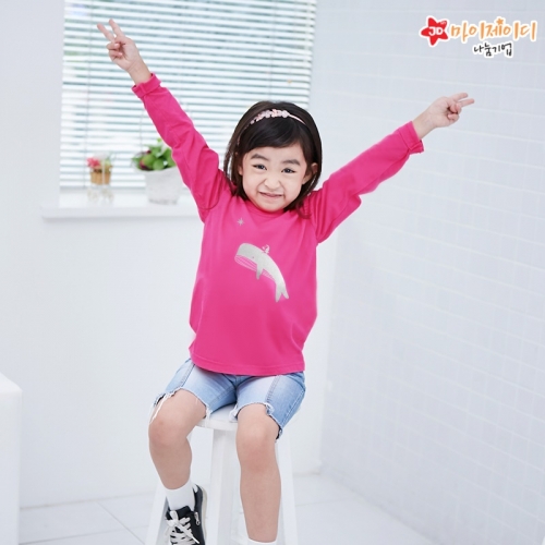 국내산 순면 30수 반짝반짝 포일 아트 티셔츠 #긴팔# 고래와북극여행(실버)