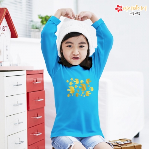 국내산 순면 30수 반짝반짝 포일 아트 티셔츠 #긴팔# 날아라새들아(골드)