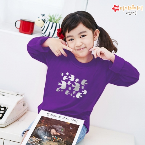 국내산 순면 30수 반짝반짝 포일 아트 티셔츠 #긴팔# 날아라새들아(실버)