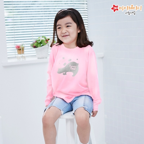 국내산 순면 30수 반짝반짝 포일 아트 티셔츠 #긴팔# 지켜줘요북극곰가족(실버)