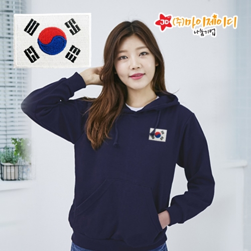 국내산 고급 특양면 후드 티셔츠 고급 자수와펜 대한민국 태극기 (아동성인)