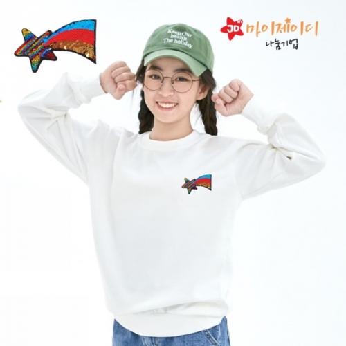 국내산 고급 특양면 맨투맨 아트 티셔츠 긴팔 _ 반짝반짝 투톤반전 스팽글 맨투맨 슈팅스타
