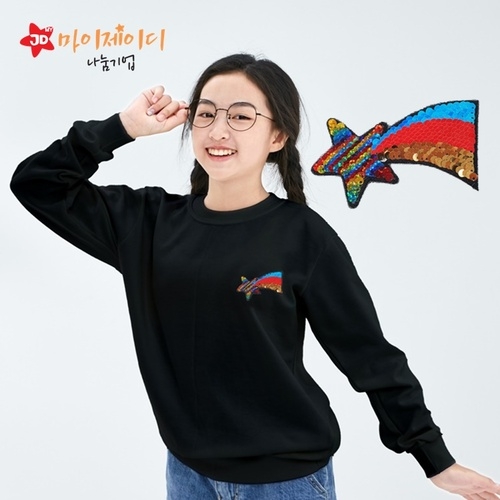 국내산 고급 특양면 맨투맨 아트 티셔츠 긴팔 _ 반짝반짝 투톤반전 스팽글 맨투맨 슈팅스타