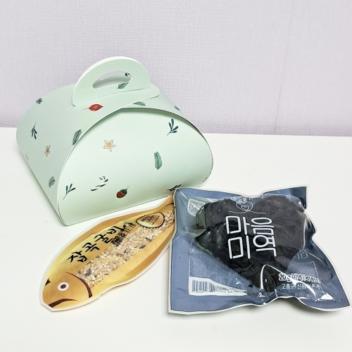 하트미역1+잡곡굴비1(보자기상자_민트) 답례품