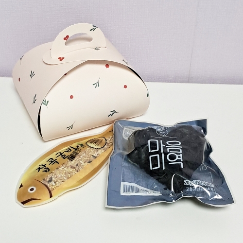 하트미역1+잡곡굴비1(보자기상자_핑크) 답례품_반제품