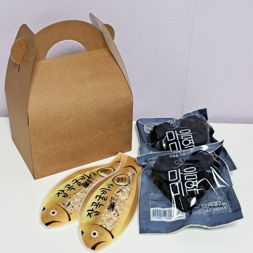 하트미역2+잡곡굴비2(크라프트손잡이상자) 답례품