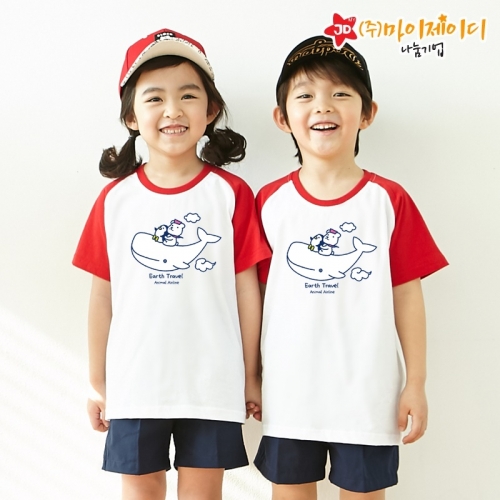 국산 순면 30수 나그랑 티셔츠 면티 반팔 야구티 _환경유니버스 하늘고래항공사(아동성인)