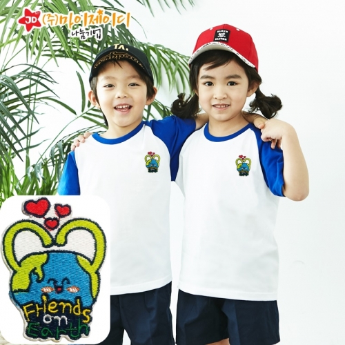 국산 순면 30수 나그랑 티셔츠 면티 반팔 야구티 _고급 와펜자수 러브플래닛(아동성인)