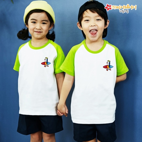 국산 순면 30수 나그랑 티셔츠 면티 반팔 야구티 _고급 와펜자수 써핑펭귄(아동성인)
