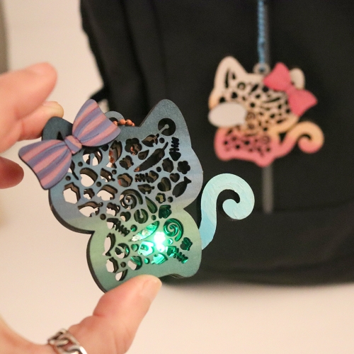 우드 DIY 야옹이 쉐이커 만들기 고양이 LED 키링 키홀더 열쇠고리 가방 MDF 키트