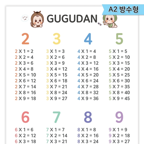 [우아띵] 구구단 벽보 학습 수학 곱셈 연산