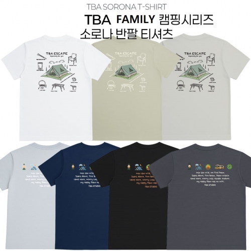 [TBA테디베어어패럴]친환경 소로나 캠핑패밀리 공용 베이직 라운드 셔츠