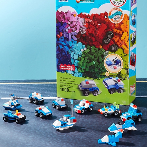 클래식 블루 1000PCS 호환블럭 기본형+경찰 시리즈 리필 블록 놀이 장난감