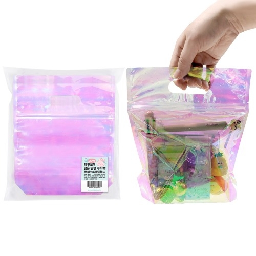 레인보우 넓은 밑면 어린이집 포장봉투 미니 지퍼백 구디백 20X22+바닥폭4cm (20매)