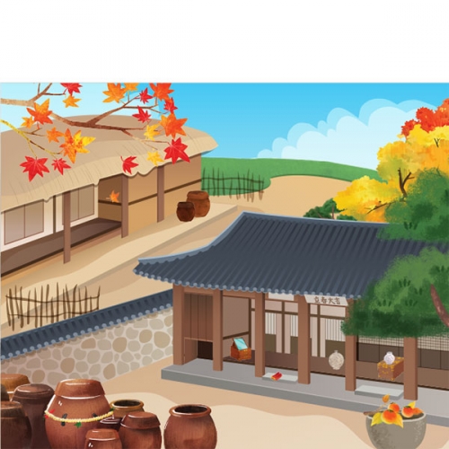 [파티붕붕] D3031 가을 현수막 / 어린이집 유치원 단풍나무 현수막 초가집 시골배경 플랜카드