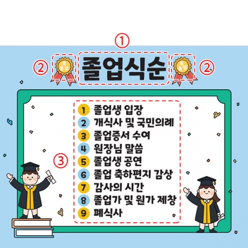 [파티붕붕] D5395 졸업식순 현수막 / 어린이집 유치원 졸업 축하 현수막 수료식 졸업식 포토존