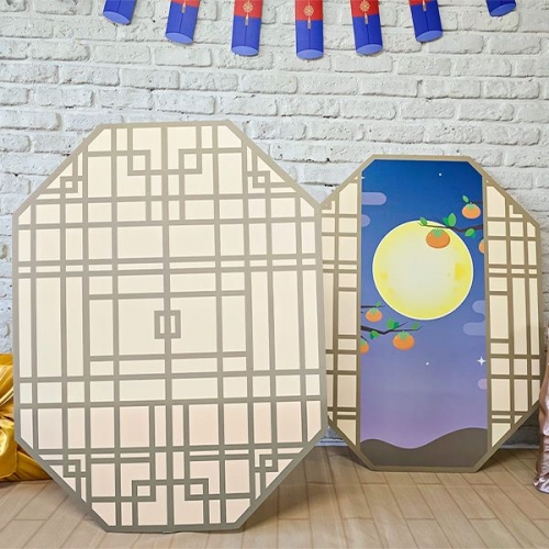 [파티붕붕]전통창호 추석 포토존 07 / 어린이집 추석 명절 한가위 행사 판넬 보름달 포토존