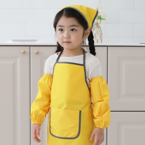 베베슈에뜨 유아동 딥파스텔 방수 앞치마, 방수 두건, 방수 팔토시 세트