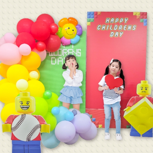 [파티붕붕] 레고 포토존 세트 07 / 레인보우 풍선 가랜드 생일 어린이날 블럭 대형 판넬 포토존 꾸미기