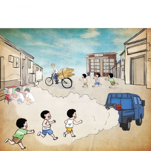 [파티붕붕]D3887 레트로 복고 현수막 / 문방구 소독차 옛날놀이 현수막 포토존 제작