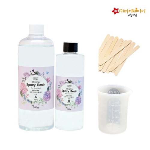 레진아트 크리스탈 에폭시 레진 2액형 3대1 혼합형 750g 계량컵 세트