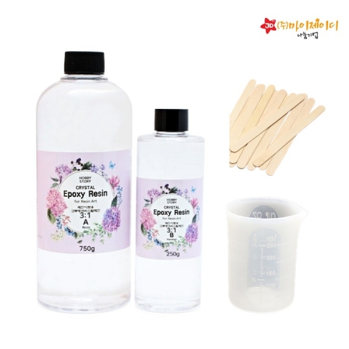 레진아트 크리스탈 에폭시 레진 2액형 3대1 혼합형 1000g 1kg 계량컵 세트